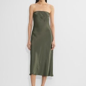 Aritzia Wilfred Charmaine Satin Strapless Slip Maxi Dark Olive Green Dress (S)